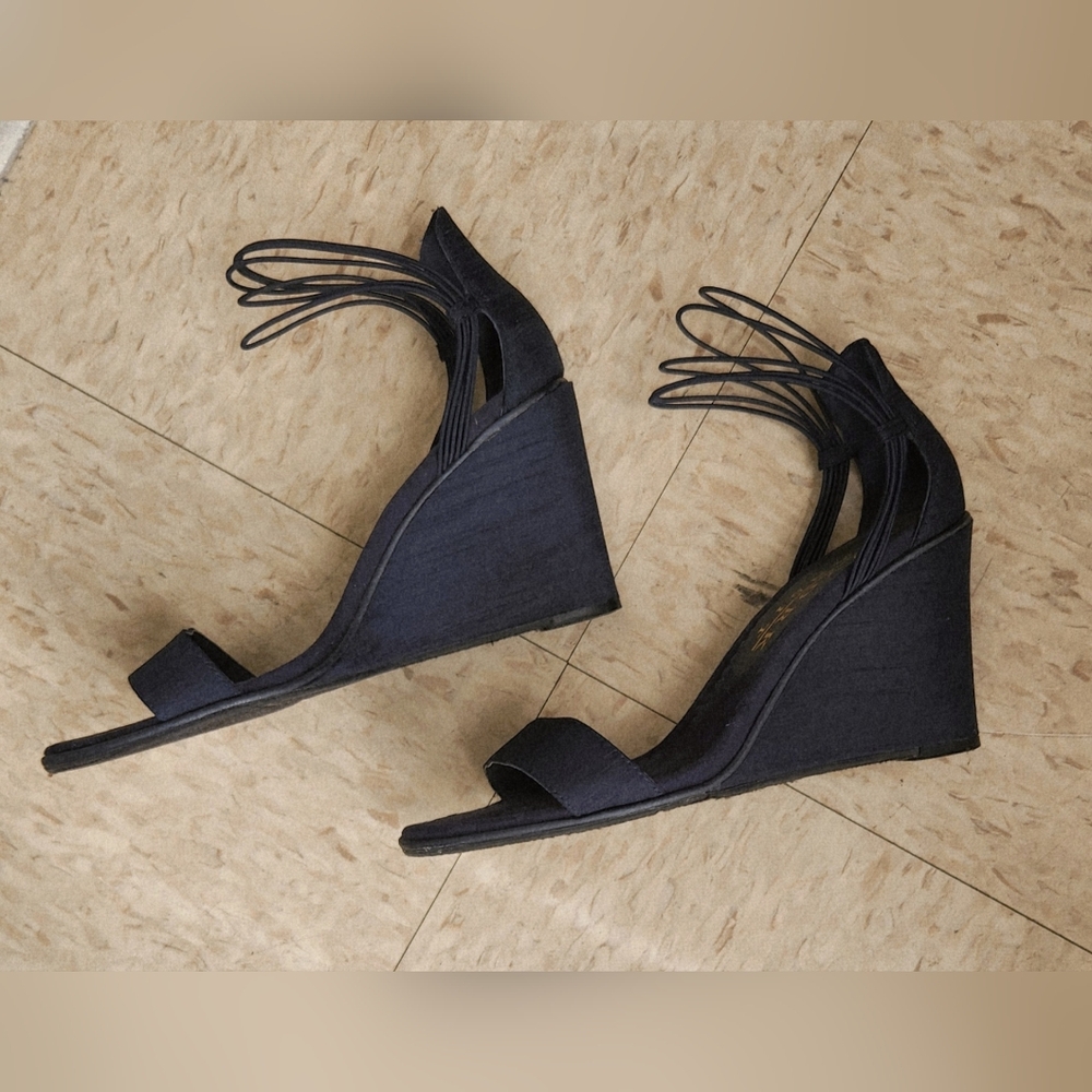 Navy Elastic Ankle- Wedge Sandal-New York Transit - Picture 7 of 7